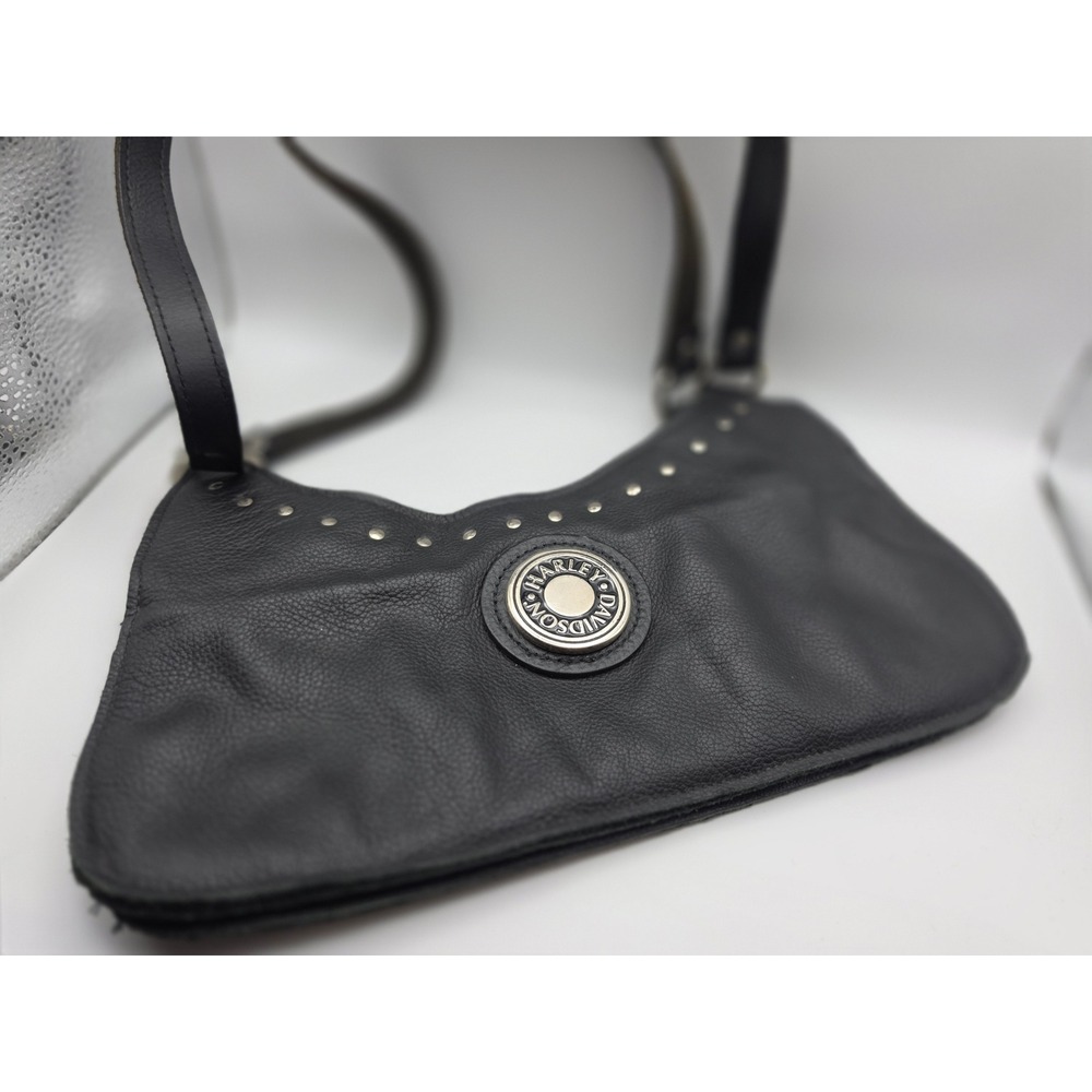 Harley-Davidson Black Pebbled Leather Studded Small Shoulder Bag Hobo Purse
